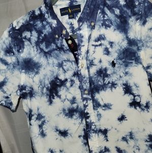 Polo shirt size 16 blue and white. (Worn)